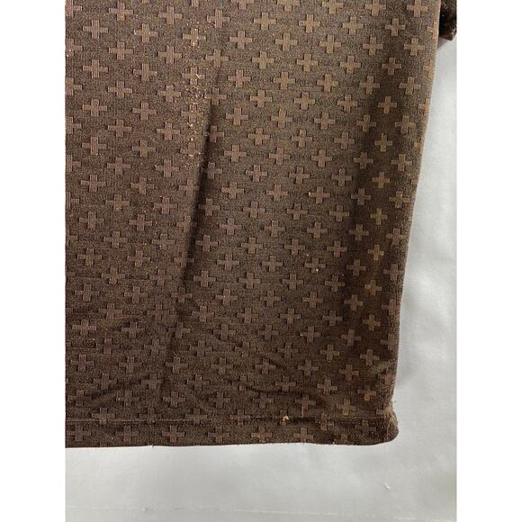 ES SE Women's Brown Cross Print Semi Sheer V-Neck Short Sleeve Top SZ M - Picture 5 of 9